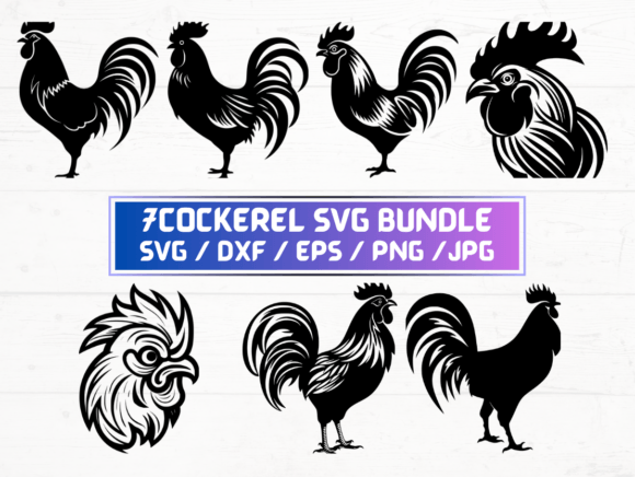7 Cockerel Vector Files: SVG, DXF, EPS, JPG, PNG for Creative Projects