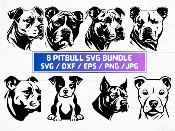 8 Pitbull Svg, Dxf, Eps, Jpg, Png