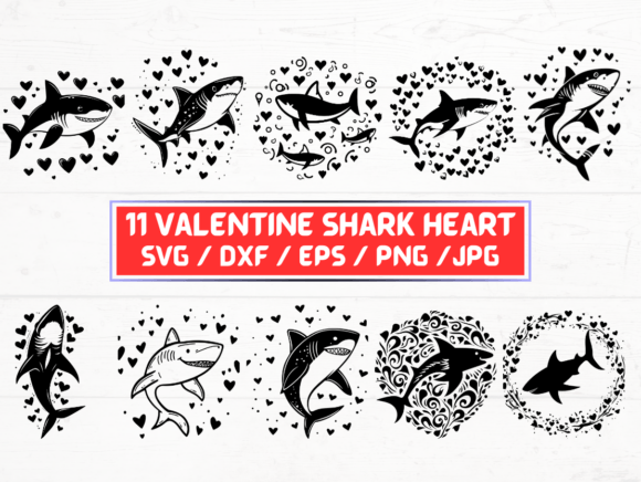 Valentine Shark Heart SVG